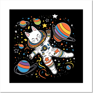 Cat Astronaut Floating In Space Posters and Art